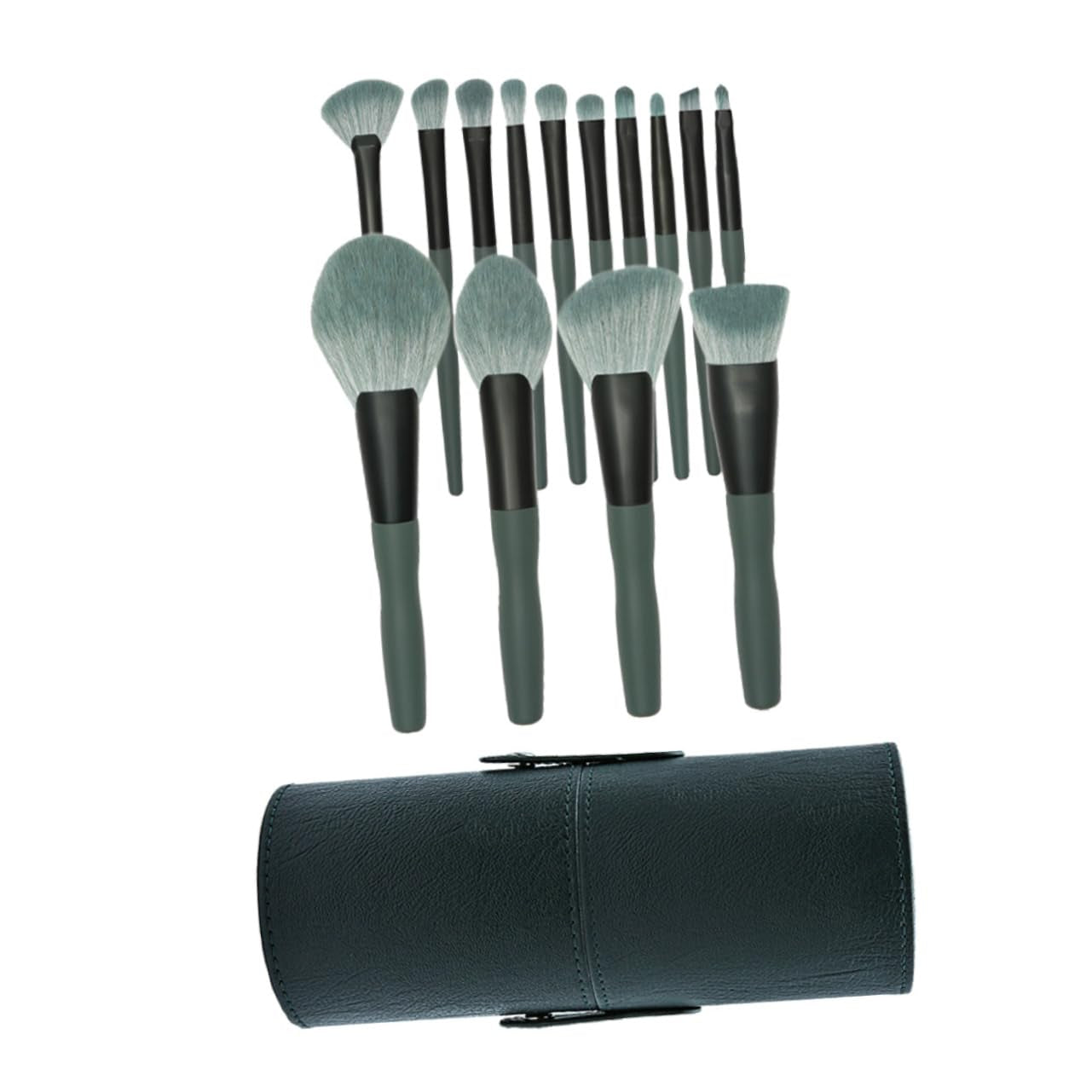 Professional Makeup Brush Set 14Pc Cosmetics Tool Kit Soft Fiber Brushes for Face Eyes Lips Green Bamboo Handle