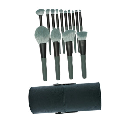 Professional Makeup Brush Set 14Pc Cosmetics Tool Kit Soft Fiber Brushes for Face Eyes Lips Green Bamboo Handle