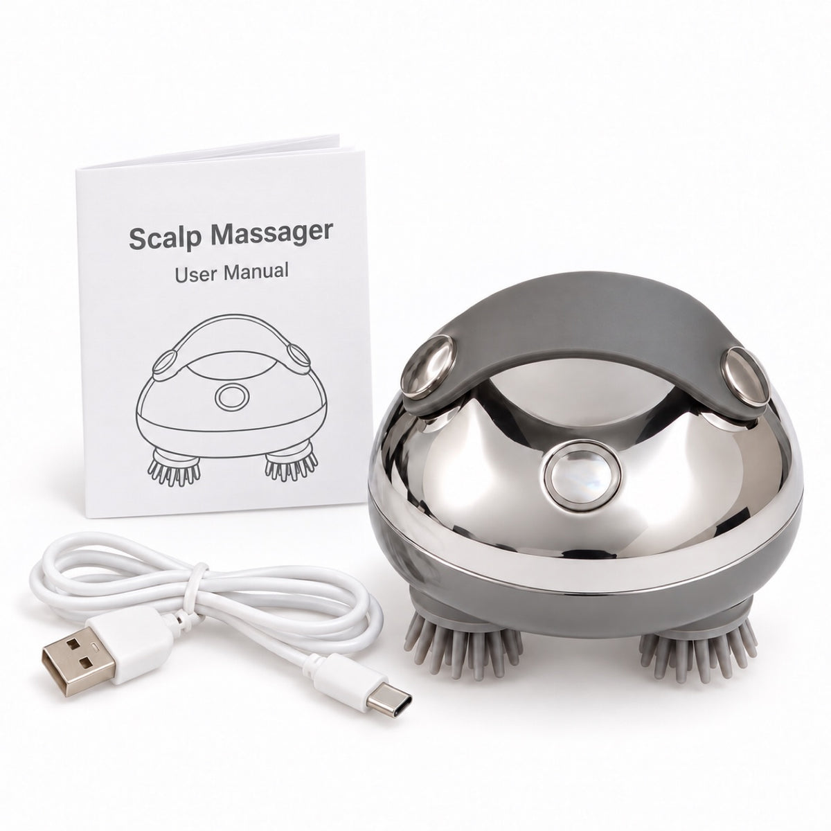 Smart Scalp Electric Scalp Massager with user manual and USB charging cable