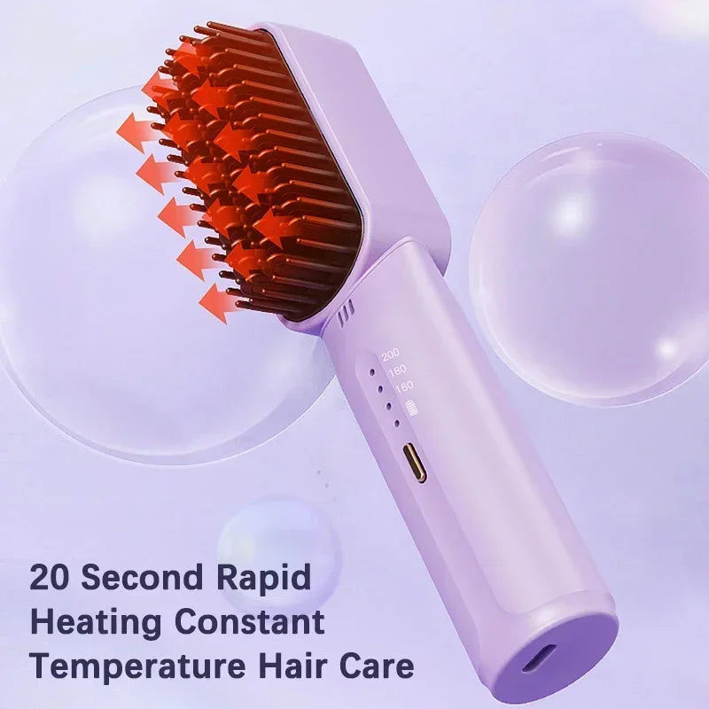 Wireless Hair Straightener Heating Negative Ion Straight Curling Hair Comb Rechargeable Anti-Scalding Electric Hair Care Brushes