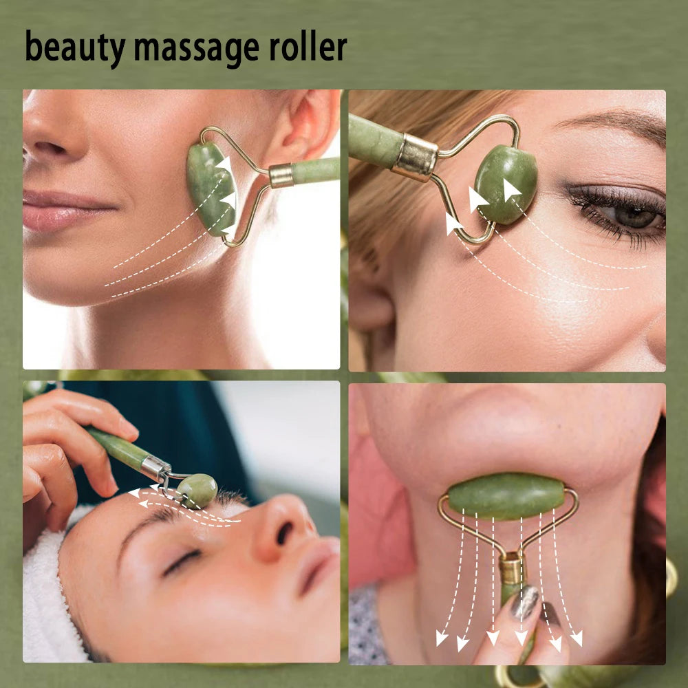 New anti Aging Jade Stone Massage Set Gua Sha Rose Quartz Jade Face Roller Gua Shua