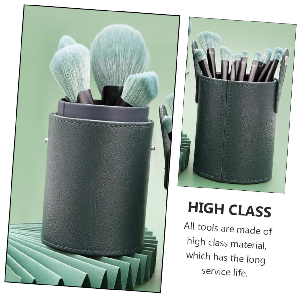 Professional Makeup Brush Set 14Pc Cosmetics Tool Kit Soft Fiber Brushes for Face Eyes Lips Green Bamboo Handle