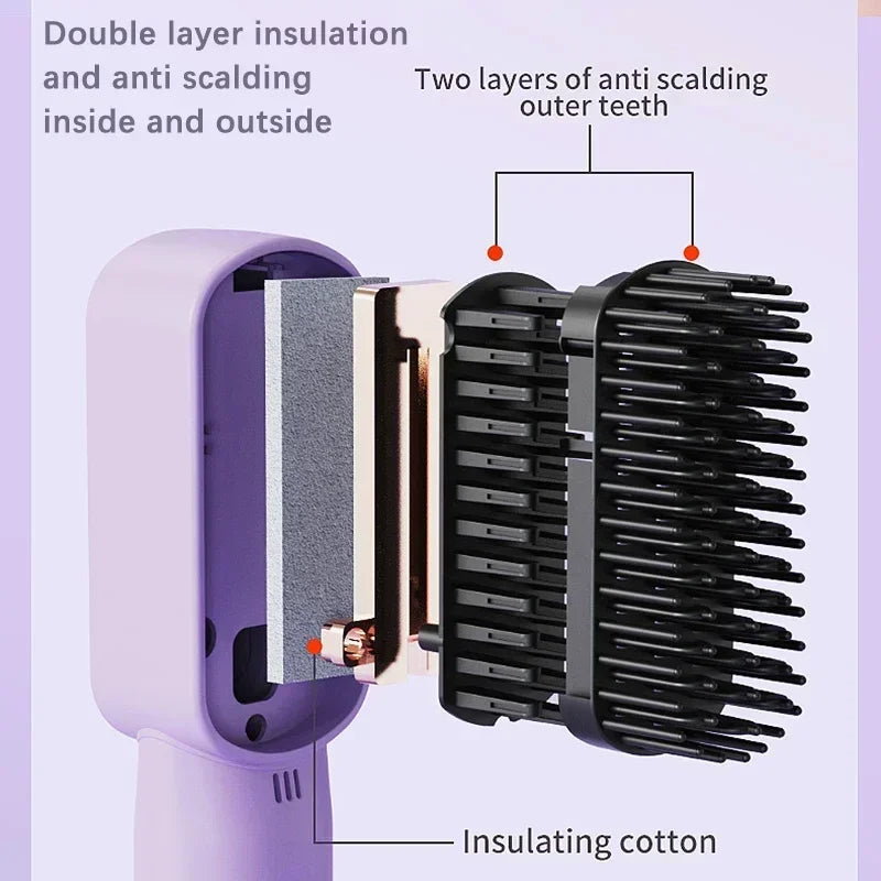 Wireless Hair Straightener Heating Negative Ion Straight Curling Hair Comb Rechargeable Anti-Scalding Electric Hair Care Brushes