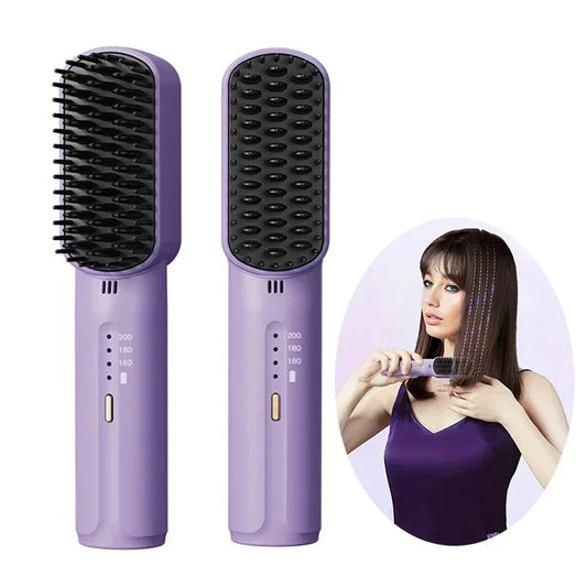 Wireless Hair Straightener Heating Negative Ion Straight Curling Hair Comb Rechargeable Anti-Scalding Electric Hair Care Brushes