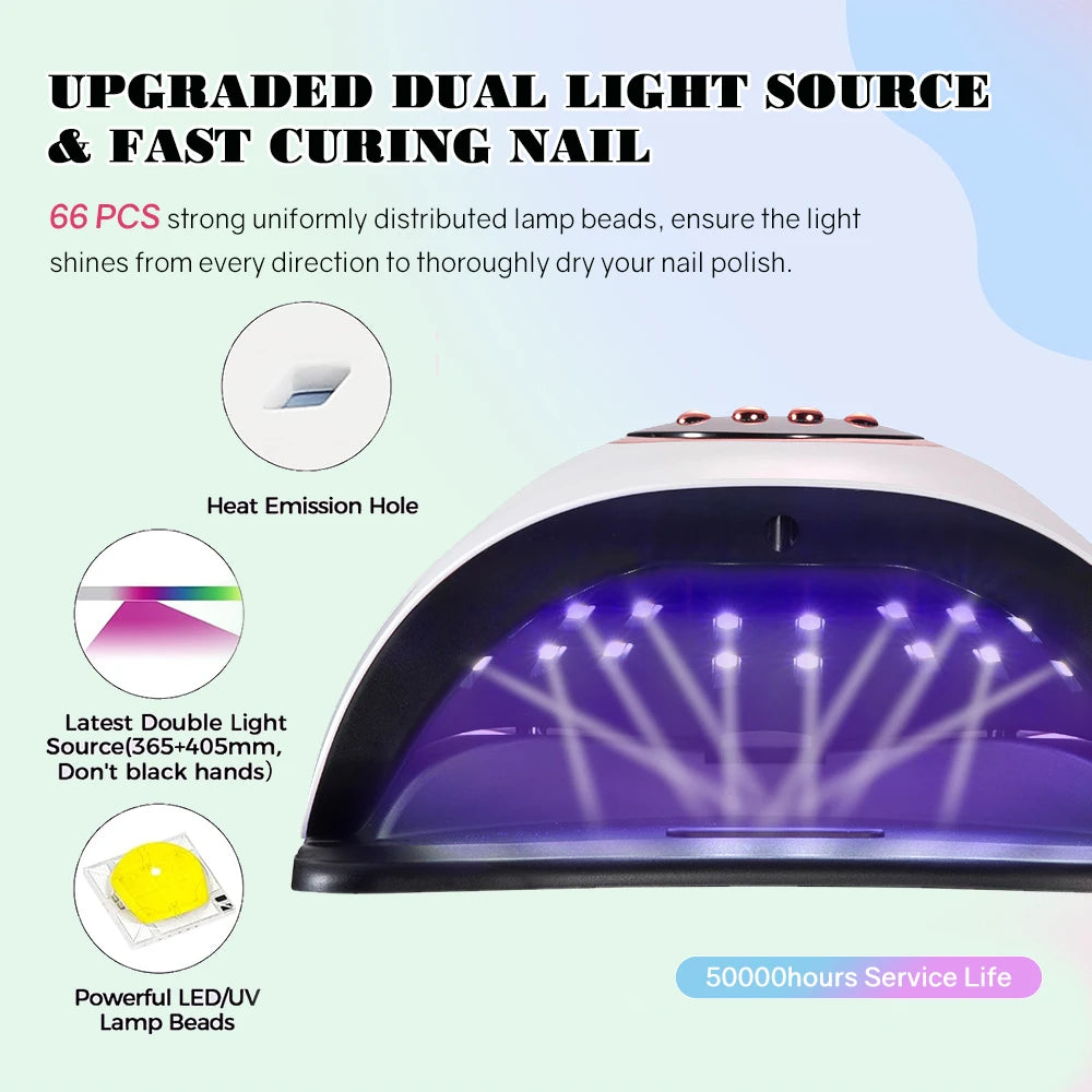 280W UV LED Nail Dryer for Gel Polish Faster Gel Nail Curing Lamp with 66Pcs LCD Display and 4 Timer for Home Pedicure Manicure