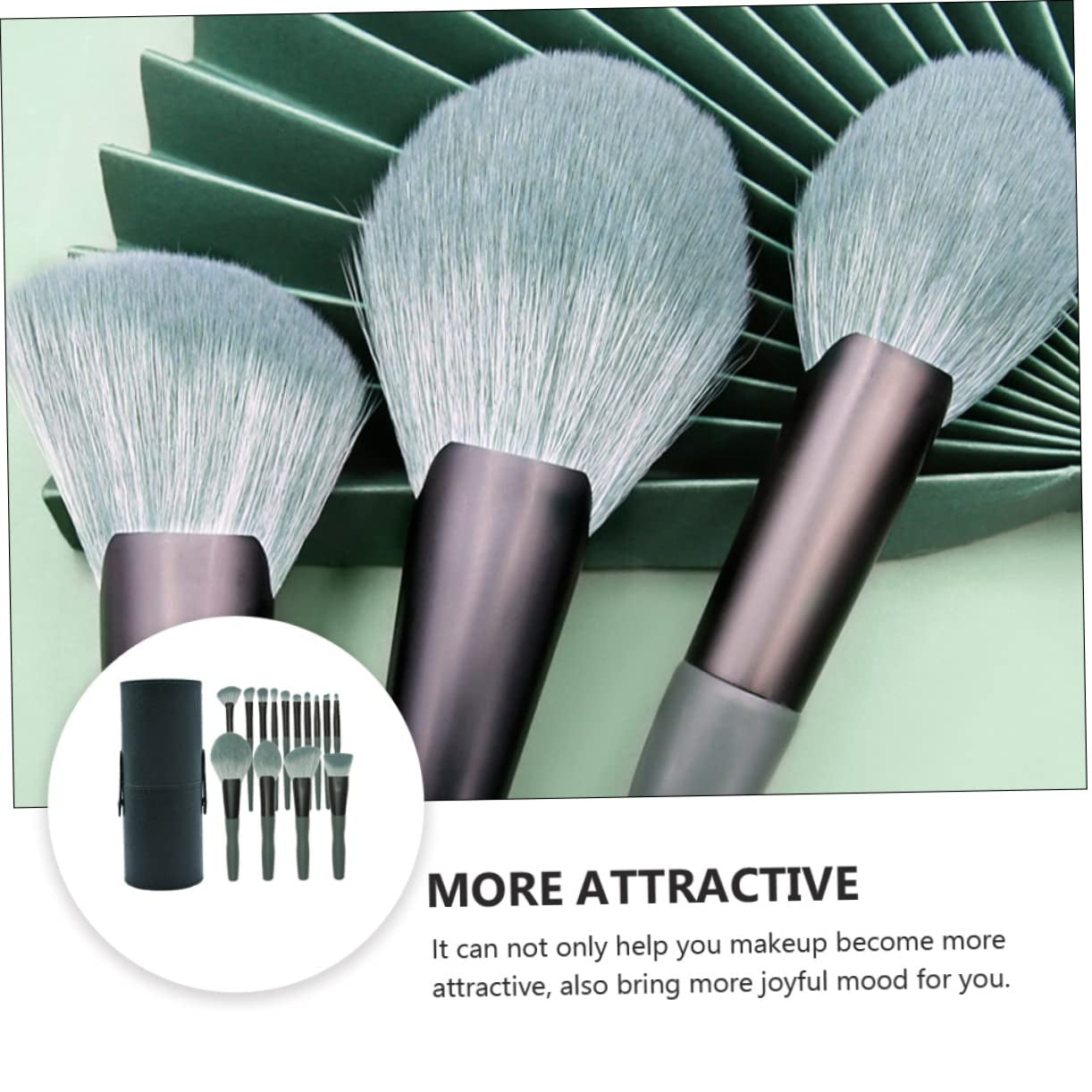 Professional Makeup Brush Set 14Pc Cosmetics Tool Kit Soft Fiber Brushes for Face Eyes Lips Green Bamboo Handle