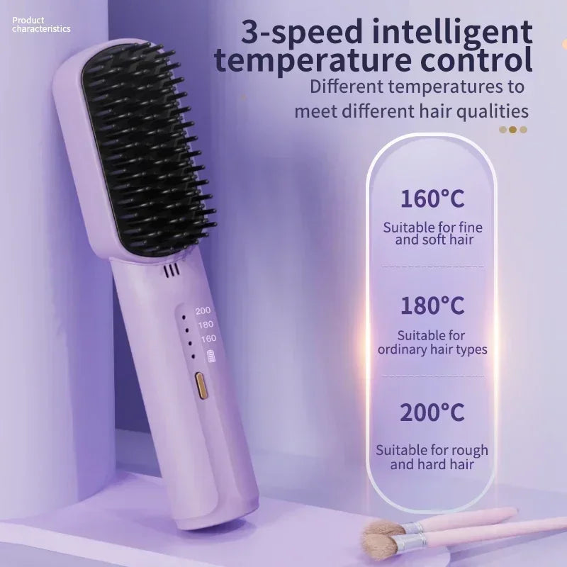 Wireless Hair Straightener Heating Negative Ion Straight Curling Hair Comb Rechargeable Anti-Scalding Electric Hair Care Brushes