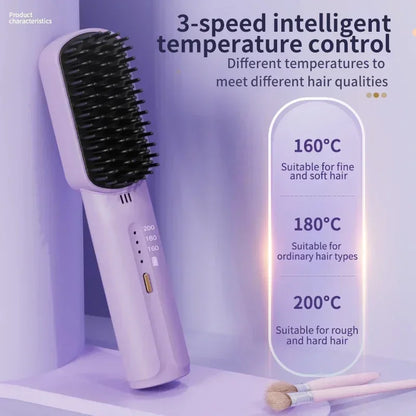 Wireless Hair Straightener Heating Negative Ion Straight Curling Hair Comb Rechargeable Anti-Scalding Electric Hair Care Brushes