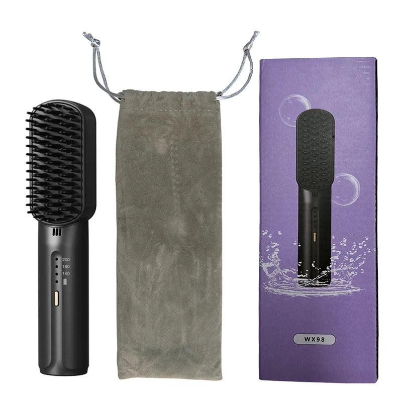 Wireless Hair Straightener Heating Negative Ion Straight Curling Hair Comb Rechargeable Anti-Scalding Electric Hair Care Brushes