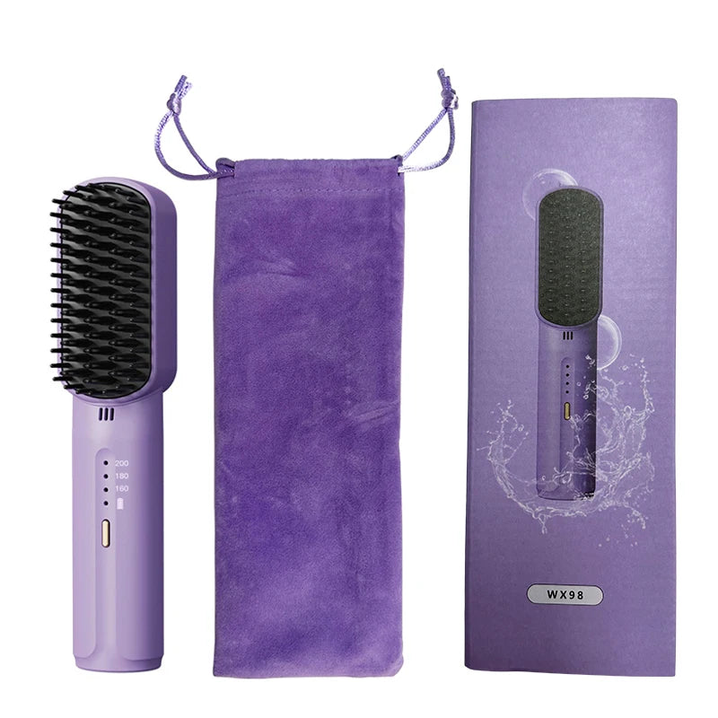 Wireless Hair Straightener Heating Negative Ion Straight Curling Hair Comb Rechargeable Anti-Scalding Electric Hair Care Brushes