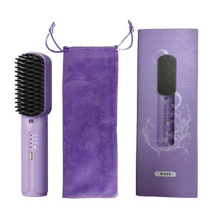 Wireless Hair Straightener Heating Negative Ion Straight Curling Hair Comb Rechargeable Anti-Scalding Electric Hair Care Brushes