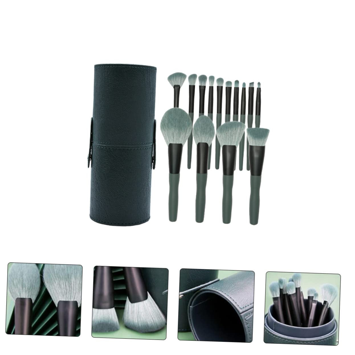 Professional Makeup Brush Set 14Pc Cosmetics Tool Kit Soft Fiber Brushes for Face Eyes Lips Green Bamboo Handle