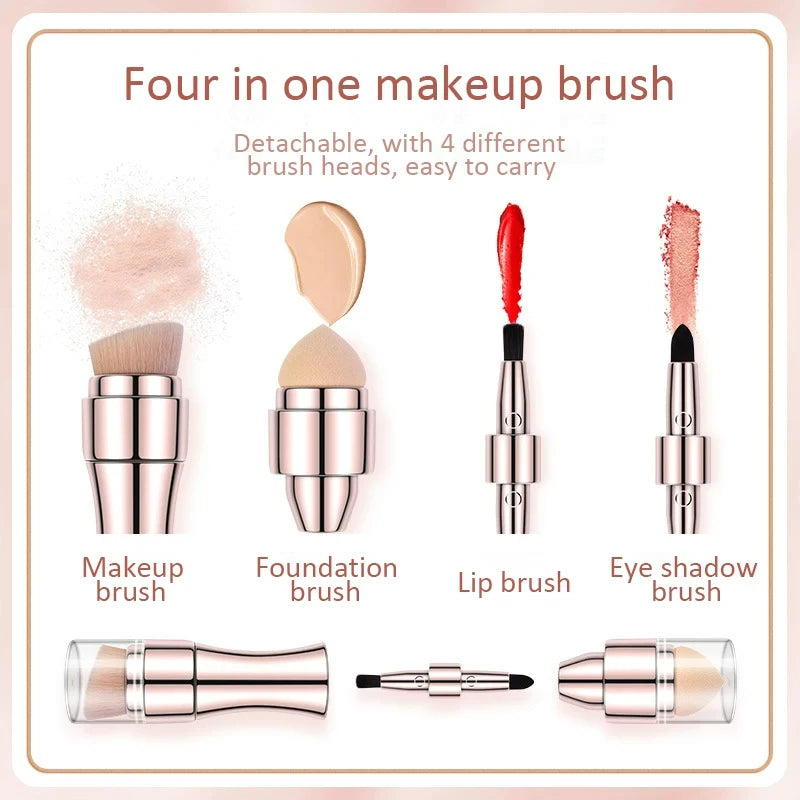 4 in 1 Makeup Brush Set Multifunctional Eye Shadow Brush Portable Foundation Brush Blush Brush Lip Brush