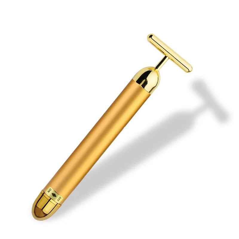 Energy 24K Gold T Beauty Bar Facial Roller Massager T-Shape Energy Beauty Bar Pulse Firming Face Massage Lift Tool