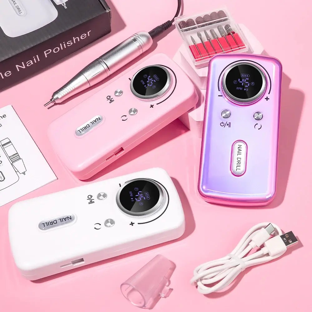 45000RPM Rechargeable Nail Drill Machine with LCD Low Noise Professional Nail Polish Sander for Manicure Nails Accessories Set