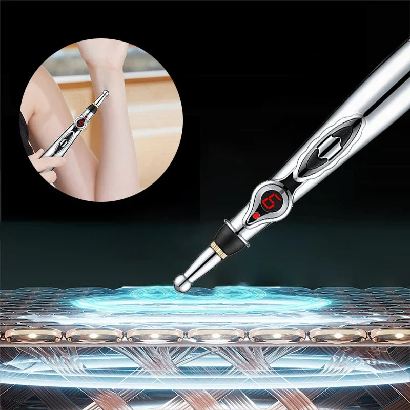 Electric Massage Pen Adjustable for Body Back Hand Massage Press and Relax Muscles, Battery Powered Silver