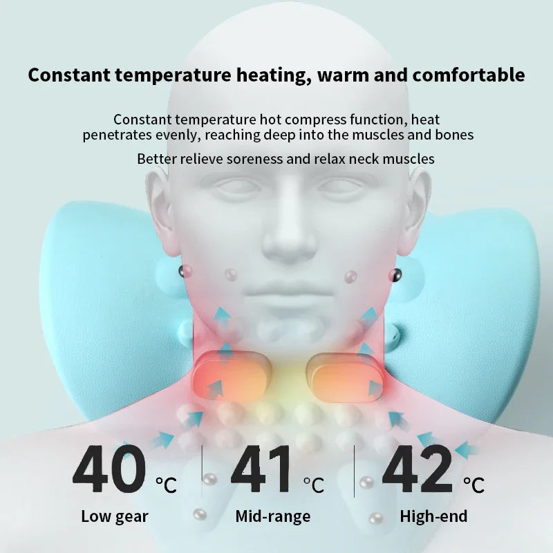 NEW Electric Cervical Massager Neck Acupoint Point Vibration Massage Pillow Heated Neck Correction Traction Support Pain Relief