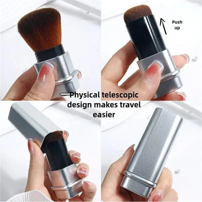 Square Retractable Single Blush Brush – Loose Powder & Setting Brush with Cover, Portable Multi-Functional Makeup Tool