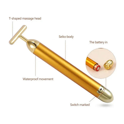 Energy 24K Gold T Beauty Bar Facial Roller Massager T-Shape Energy Beauty Bar Pulse Firming Face Massage Lift Tool