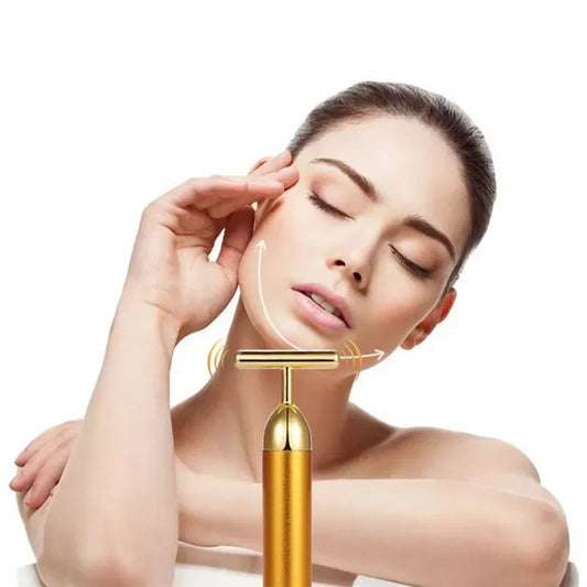 Energy 24K Gold T Beauty Bar Facial Roller Massager T-Shape Energy Beauty Bar Pulse Firming Face Massage Lift Tool