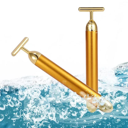 Energy 24K Gold T Beauty Bar Facial Roller Massager T-Shape Energy Beauty Bar Pulse Firming Face Massage Lift Tool