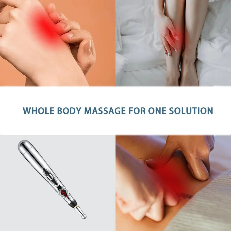 Electric Massage Pen Adjustable for Body Back Hand Massage Press and Relax Muscles, Battery Powered Silver