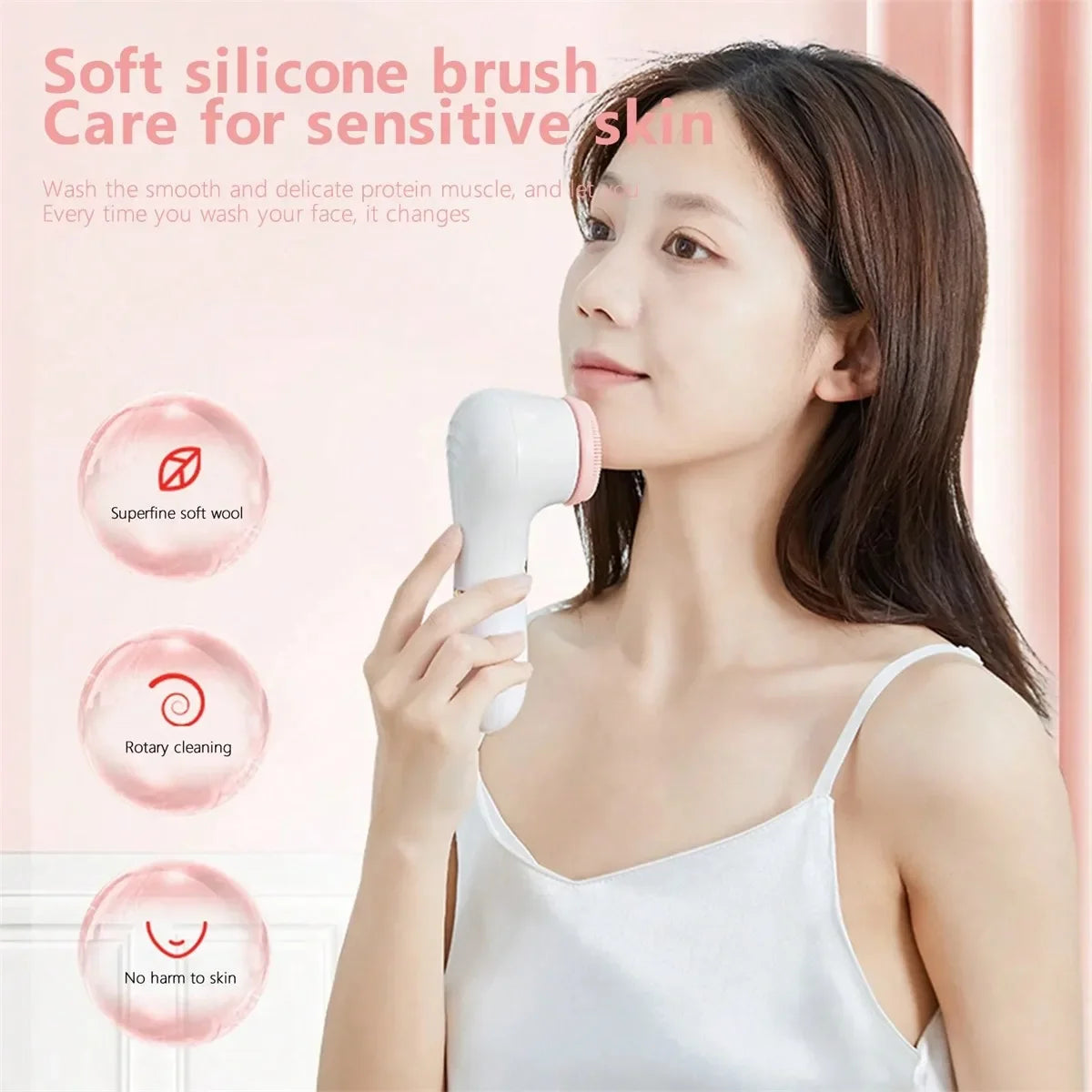 Electric Facial Cleansing Brush, Spin Face Brush for Deep Cleansing,Gentle Exfoliating and Massaging, 3 Brush Heads，Rechargeable