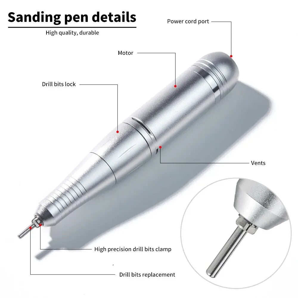 45000RPM Rechargeable Nail Drill Machine with LCD Low Noise Professional Nail Polish Sander for Manicure Nails Accessories Set
