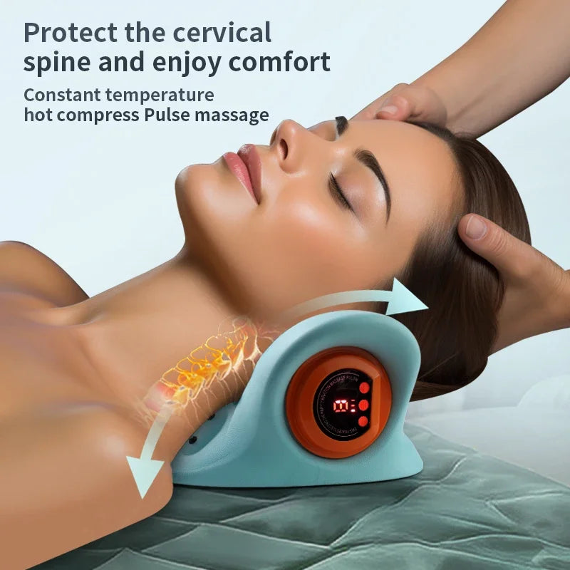 NEW Electric Cervical Massager Neck Acupoint Point Vibration Massage Pillow Heated Neck Correction Traction Support Pain Relief