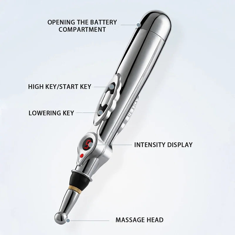 Electric Massage Pen Adjustable for Body Back Hand Massage Press and Relax Muscles, Battery Powered Silver