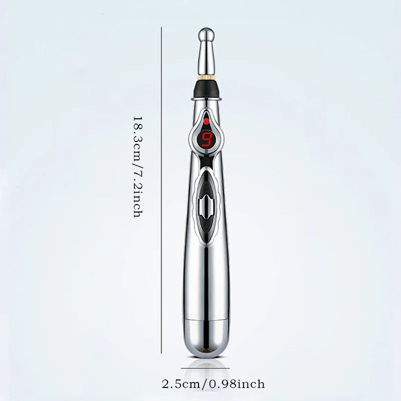 Electric Massage Pen Adjustable for Body Back Hand Massage Press and Relax Muscles, Battery Powered Silver
