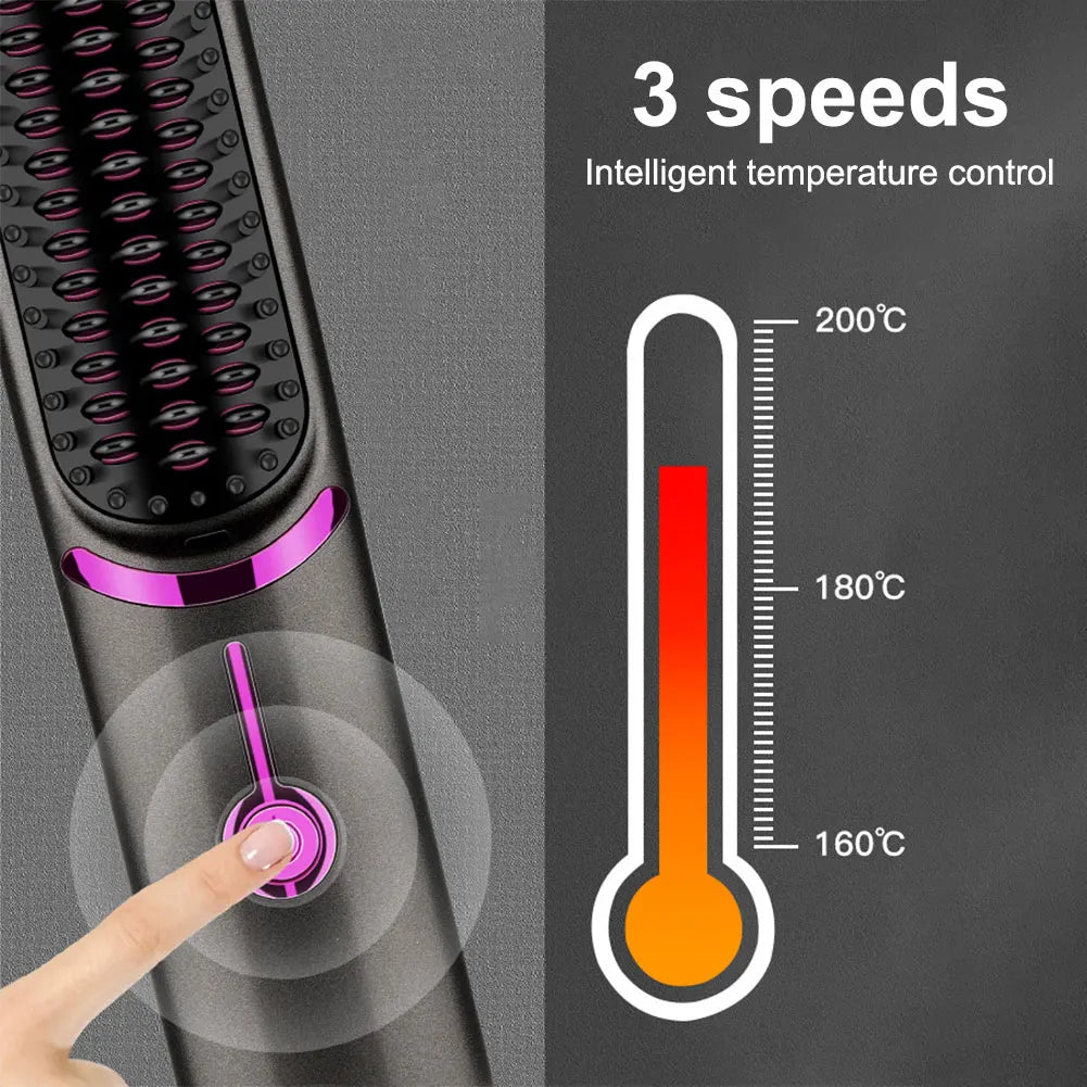 Electric Hot Comb USB Charging Hair Straightening Brush 5200Mah Cordless Hair Straightener Brush Anti-Scalding Hair Styling Tool