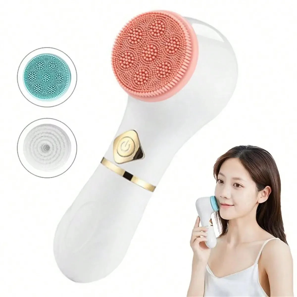 Electric Facial Cleansing Brush, Spin Face Brush for Deep Cleansing,Gentle Exfoliating and Massaging, 3 Brush Heads，Rechargeable