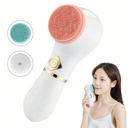 Electric Facial Cleansing Brush, Spin Face Brush for Deep Cleansing,Gentle Exfoliating and Massaging, 3 Brush Heads，Rechargeable