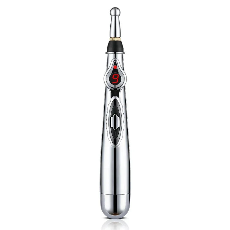 Electric Massage Pen Adjustable for Body Back Hand Massage Press and Relax Muscles, Battery Powered Silver