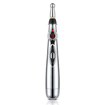 Electric Massage Pen Adjustable for Body Back Hand Massage Press and Relax Muscles, Battery Powered Silver