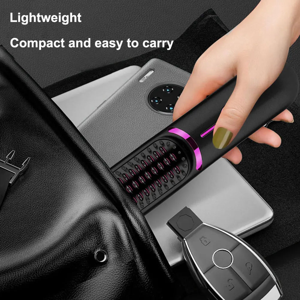 Electric Hot Comb USB Charging Hair Straightening Brush 5200Mah Cordless Hair Straightener Brush Anti-Scalding Hair Styling Tool