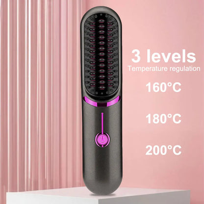 Electric Hot Comb USB Charging Hair Straightening Brush 5200Mah Cordless Hair Straightener Brush Anti-Scalding Hair Styling Tool