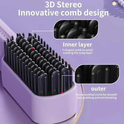 Wireless Hair Straightener Heating Negative Ion Straight Curling Hair Comb Rechargeable Anti-Scalding Electric Hair Care Brushes