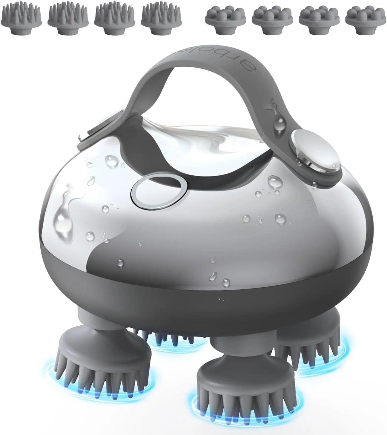Electric Scalp Massager, Waterproof IPX7 Handheld Head Massager with 8 Removable Claws, Silver